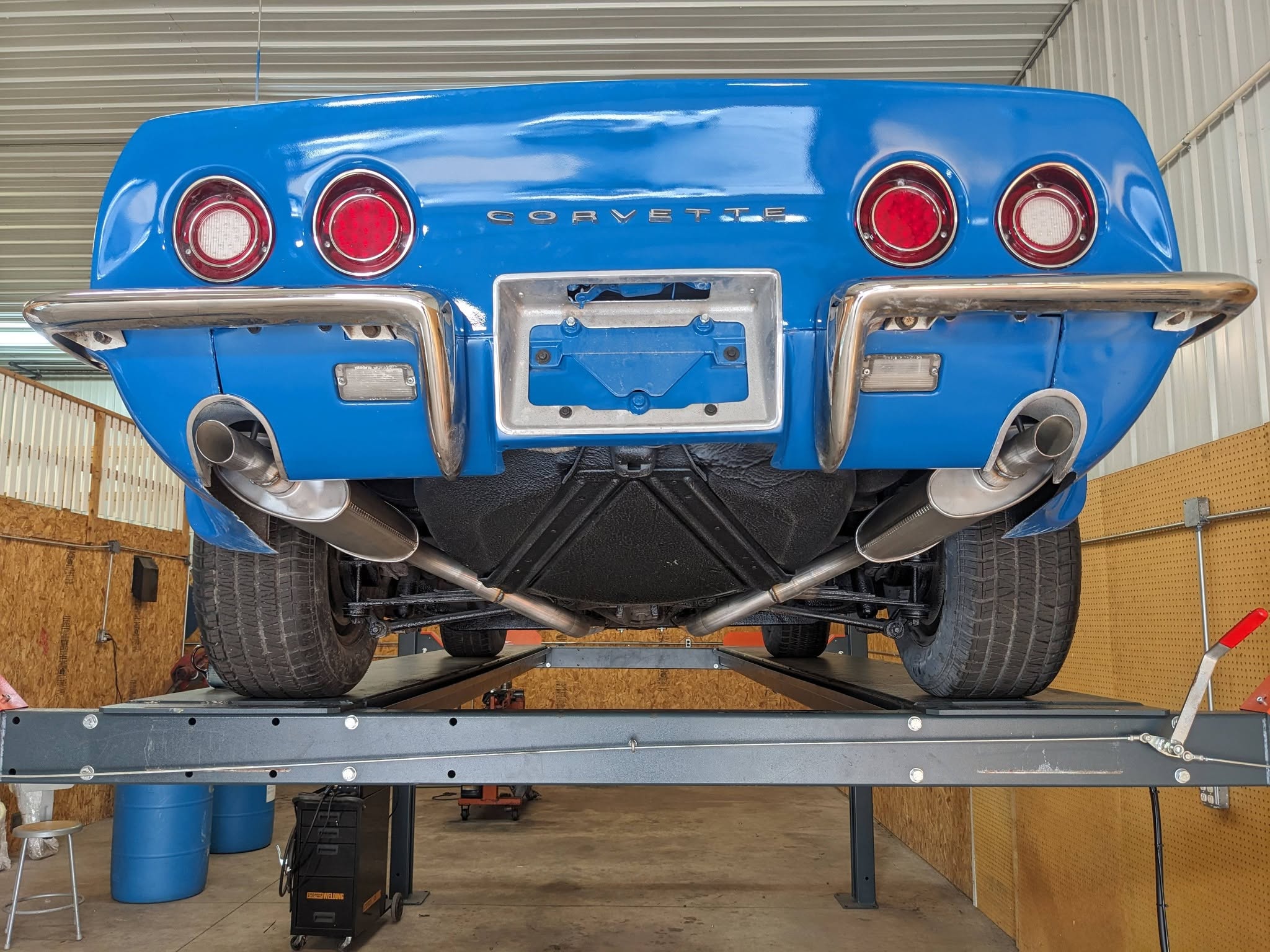 1968 Corvette on the lift with new dual exhaust