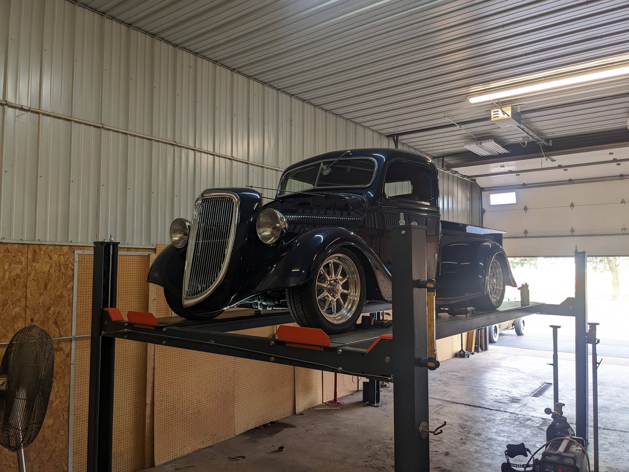 Hot rod pickup on the lift